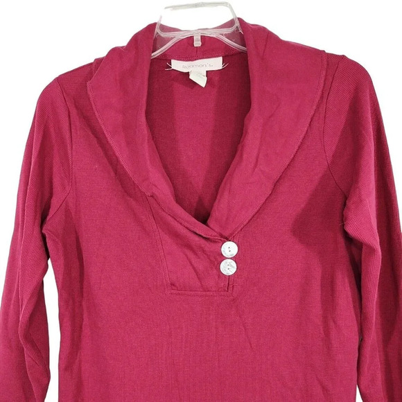 Roamans Red Thermal Waffle Knit Top Women Size M Shawl Collar Long Sleeve - Picture 2 of 6